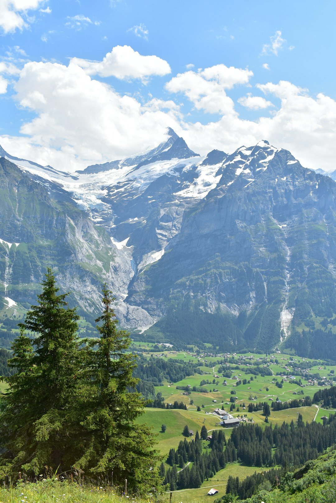 swiss alps landscape with city