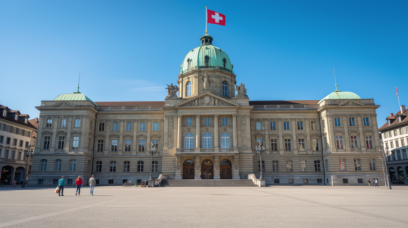Swiss federal parliament building facade in Bern